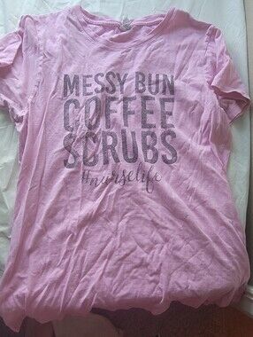 Pink 'Messy Bun Coffee Scrubs #nurselife' Graphic Tee